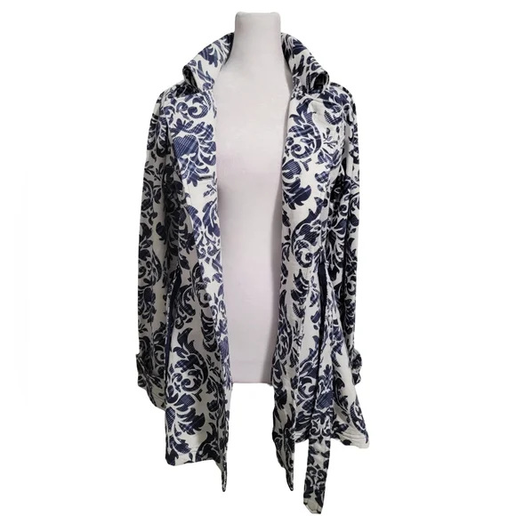 LA Kitty Size Medium Trendy Stylish Floral Blue and White Lightweight Pea Coat - Picture 6 of 10